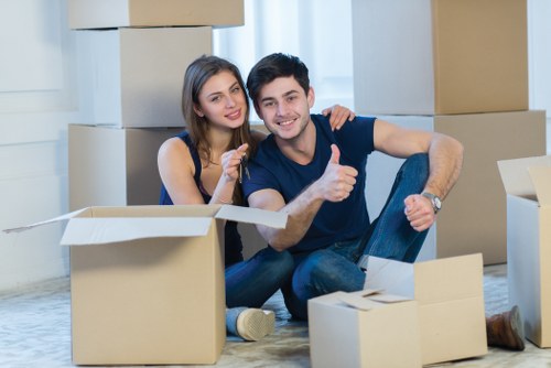 Packed boxes and furniture ready for removals in East London
